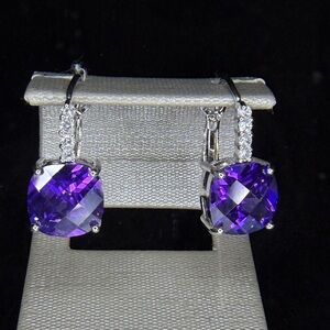 FESHIONN IOBI Purple Cushion Cut Drop Earrings